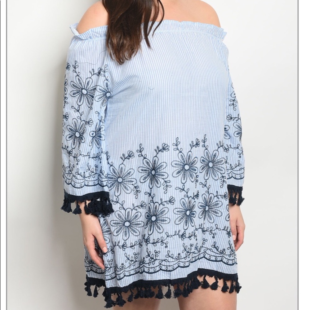 Blue White Stripes Plus Size